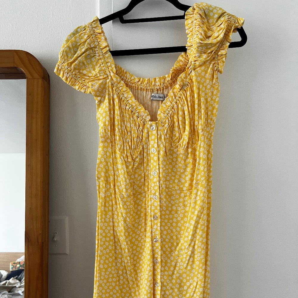 With Jean yellow dress